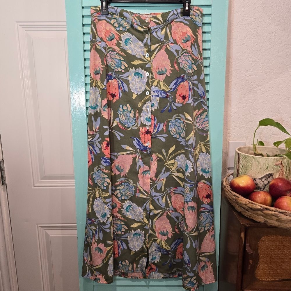 Gypsies & Moondust Green and Pink Midi A-Line Skirt